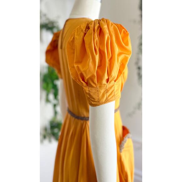 Vintage 1940s Gown 40s Gold Yellow Sweetheart Formal Evening Party Maxi Dress - Picture 10 of 13
